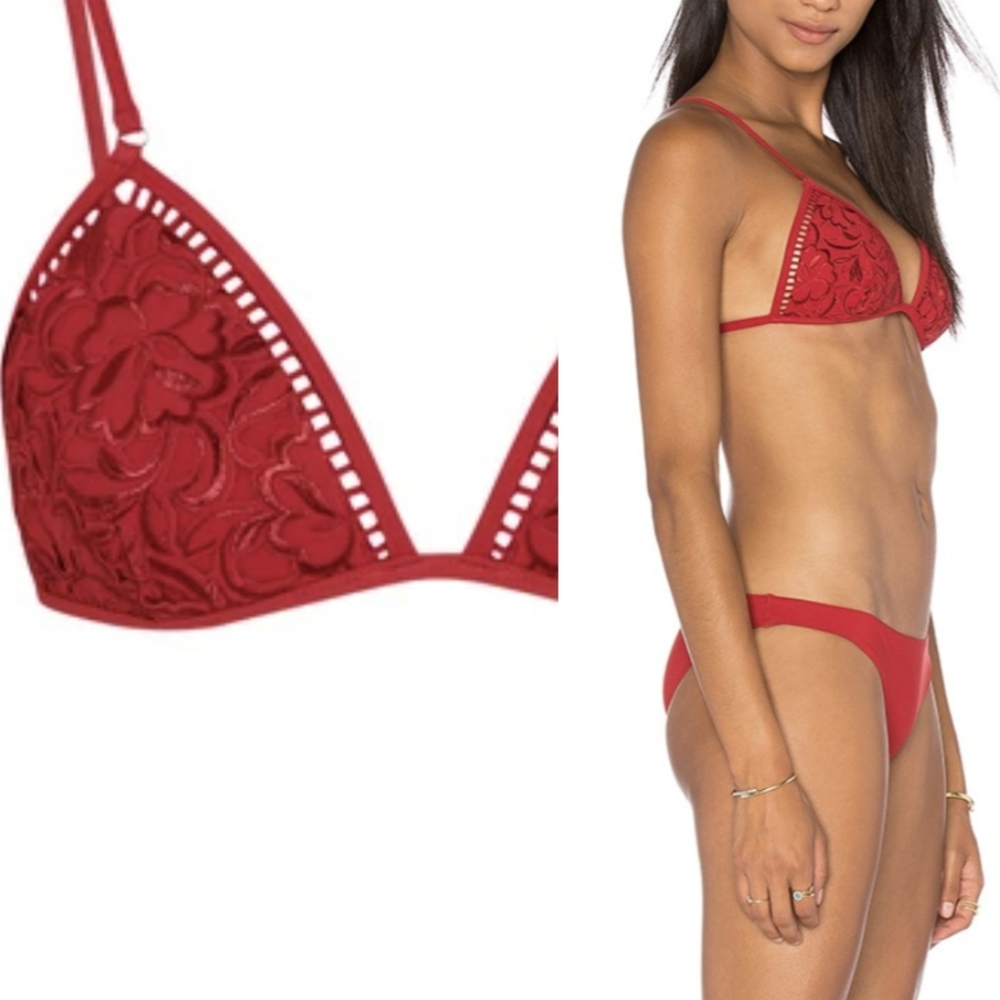 Nwot Zimmermann Roza embroidered red bikini TOP 1